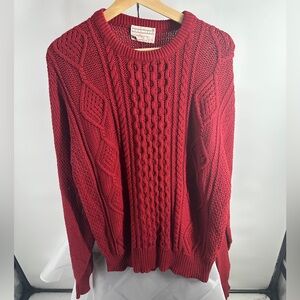 Vtg Lord Jeff Fisherman Sweater Men Large Red Cable Knit Made USA Preppy Grandpa